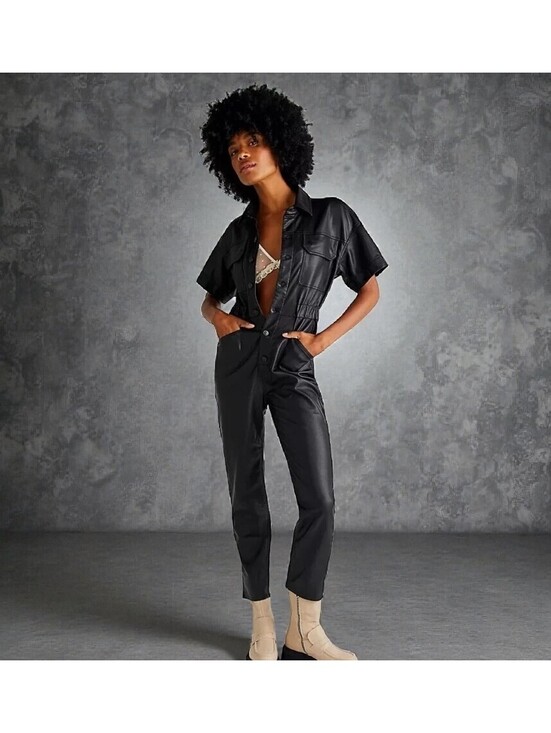 Free People Pants - Free People Marci Vegan Leather Black Jumpsuit Pants Womens Medium Grunge Goth